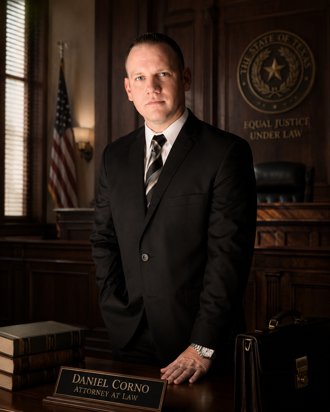 Attorney Daniel Corno standing in a courtroom
